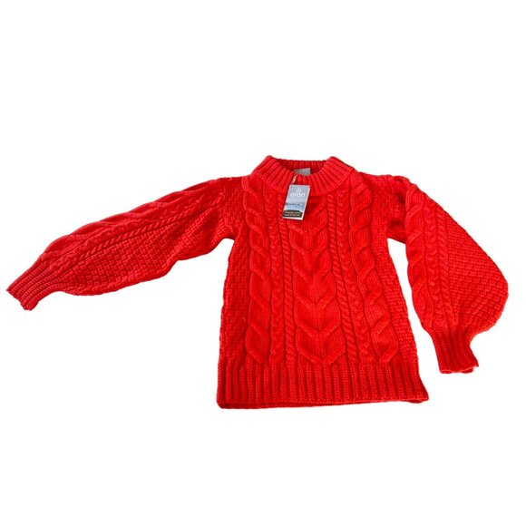 NWT Aran Woollen Mills Red Cable-knit Crew Neck Merino Sweater S Balloon Sleeves - Picture 13 of 14